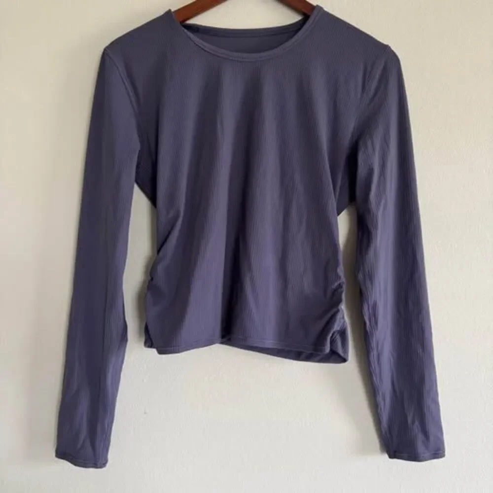 Lululemon Ribbed Open Back Twist Long Sleeve Crop Top Purple